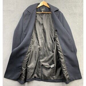 H&M Wool Blend Overcoat Men’s Size 42R Black Peak Double Breasted Fuax Belt